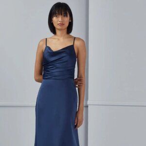 AMSALE Blue Silk Bridesmaid Dress